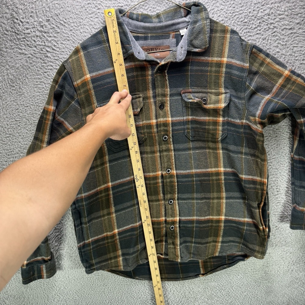 Orvis Flannel Shirt Mens Large Green Plaid Big Bear Shacket Pockets Heavyweight - Picture 9 of 13